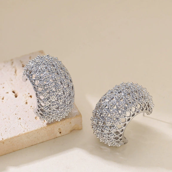 Goldplated Copper Hollowout Cshaped Statement Earrings For Women With Exaggerated Personalized Metal Design