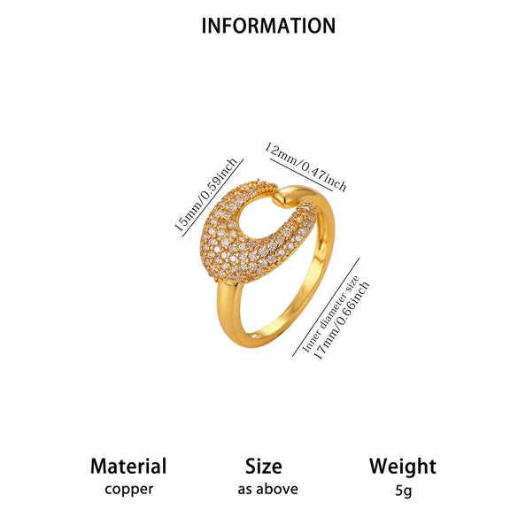 Goldplated Copper Zircon Geometric Wide Stripe Open Ring Exaggerated Minimalist Unisex Statement Jewelry