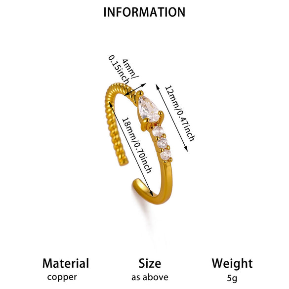 Goldplated Copper Zircon Geometric Wide Stripe Open Ring Exaggerated Minimalist Unisex Statement Jewelry