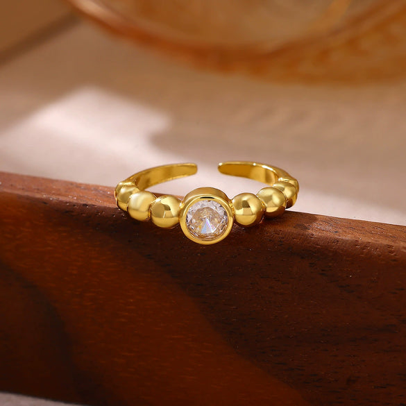 Goldplated Copper Zircon Geometric Wide Stripe Open Ring Exaggerated Minimalist Unisex Statement Jewelry