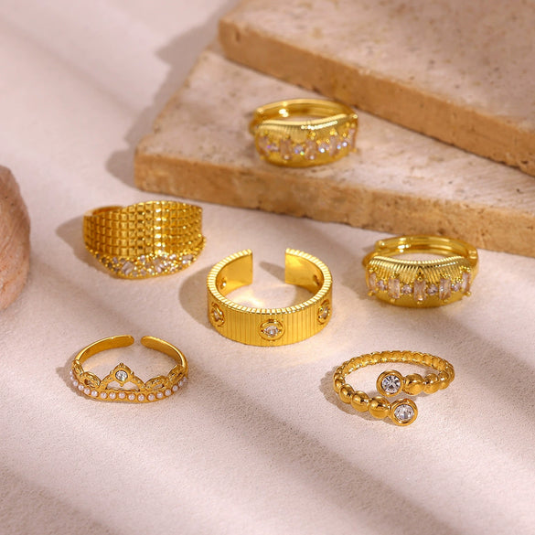 Goldplated Copper Zircon Geometric Wide Stripe Open Ring Exaggerated Minimalist Unisex Statement Jewelry