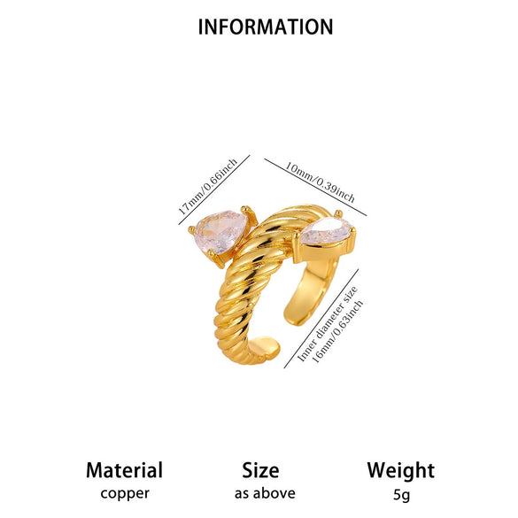Goldplated Copper Zircon Geometric Wide Stripe Open Ring Exaggerated Minimalist Unisex Statement Jewelry