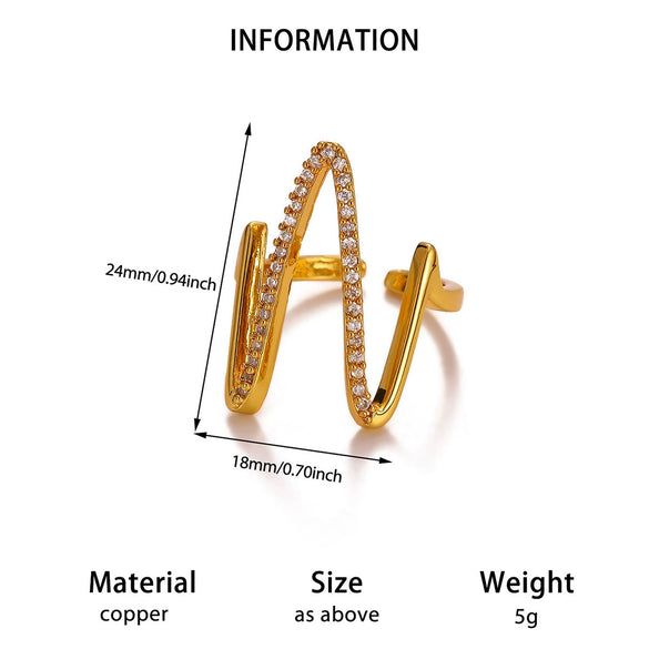Goldplated Copper Zircon Geometric Wide Stripe Open Ring Exaggerated Minimalist Unisex Statement Jewelry