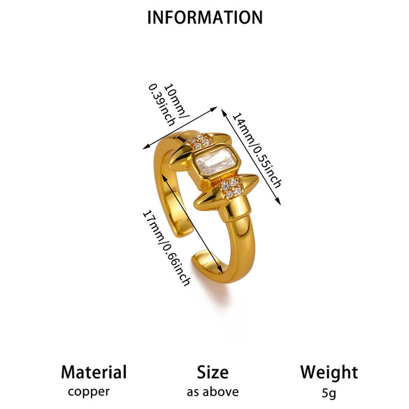 Goldplated Copper Zircon Geometric Wide Stripe Open Ring Exaggerated Minimalist Unisex Statement Jewelry