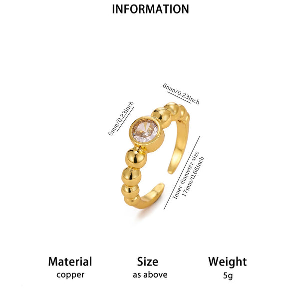 Goldplated Copper Zircon Geometric Wide Stripe Open Ring Exaggerated Minimalist Unisex Statement Jewelry