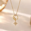 Goldplated Copper Zircon Star Angel Wing Pendant Necklace For Women Sweet Geometric Jewelry