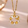 Goldplated Copper Zircon Star Angel Wing Pendant Necklace For Women Sweet Geometric Jewelry