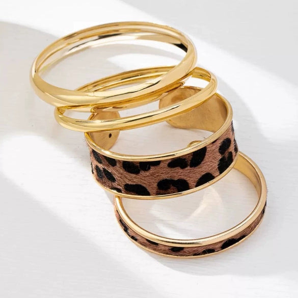 Goldplated Geometric Leopard Print Stackable Bracelet For Women Narrow Glossy Fashion Jewelry