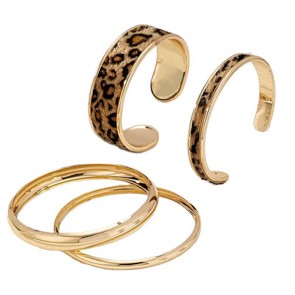 Goldplated Geometric Leopard Print Stackable Bracelet For Women Narrow Glossy Fashion Jewelry