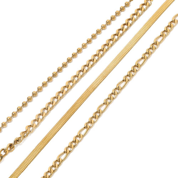 Goldplated Handmade Diy Trendy Bracelets With Snake Bone Chains Cuban Chains Bead Chains In Stainless Steel And Geometric Shape