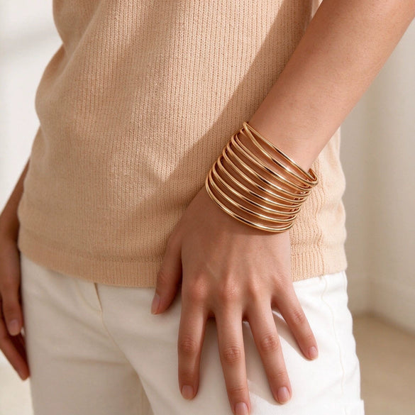 Goldplated Iron Geometric Circle Stackable Bracelet Set Slim Smooth Fashion Jewelry Accessories Wholesale