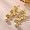 Goldplated Stainless Steel Floral Petal Tassel Stud Earrings For Women Elegant Botanical Statement Jewelry