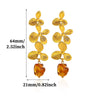 Goldplated Stainless Steel Floral Petal Tassel Stud Earrings For Women Elegant Botanical Statement Jewelry