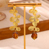 Goldplated Stainless Steel Floral Petal Tassel Stud Earrings For Women Elegant Botanical Statement Jewelry