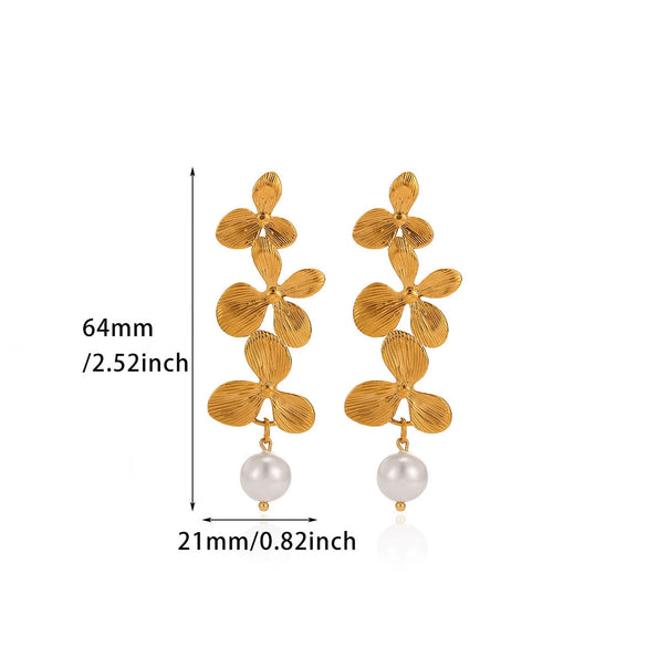 Goldplated Stainless Steel Floral Petal Tassel Stud Earrings For Women Elegant Botanical Statement Jewelry