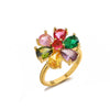 Goldplated Stainless Steel Open Doublelayer Flower Ring With Bright Zircon Details For Women