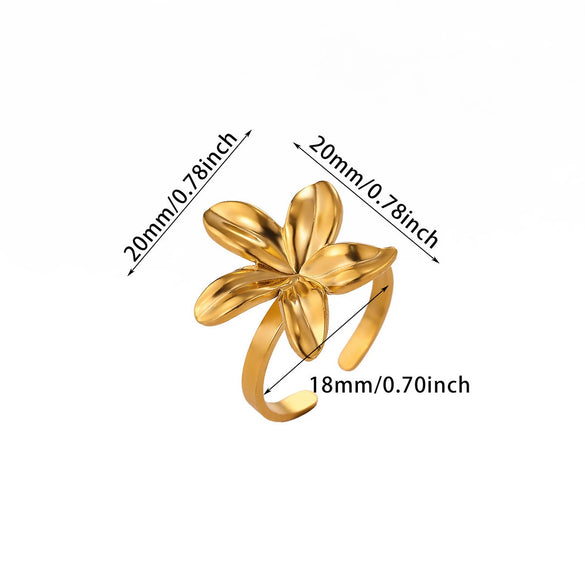 Goldplated Stainless Steel Open Doublelayer Flower Ring With Bright Zircon Details For Women