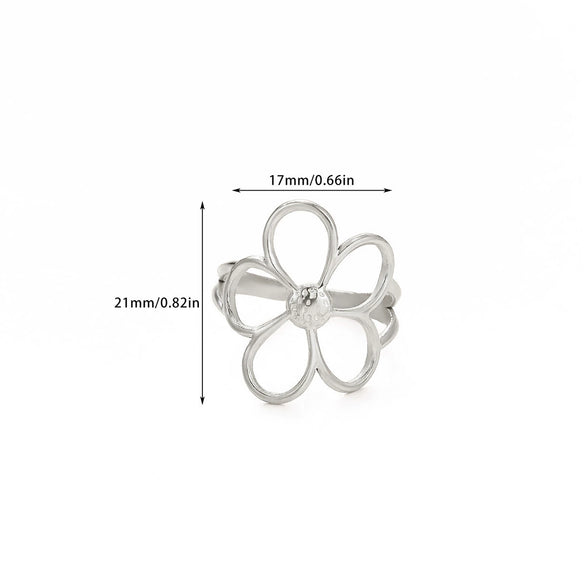 Goldplated Stainless Steel Open Doublelayer Flower Ring With Bright Zircon Details For Women