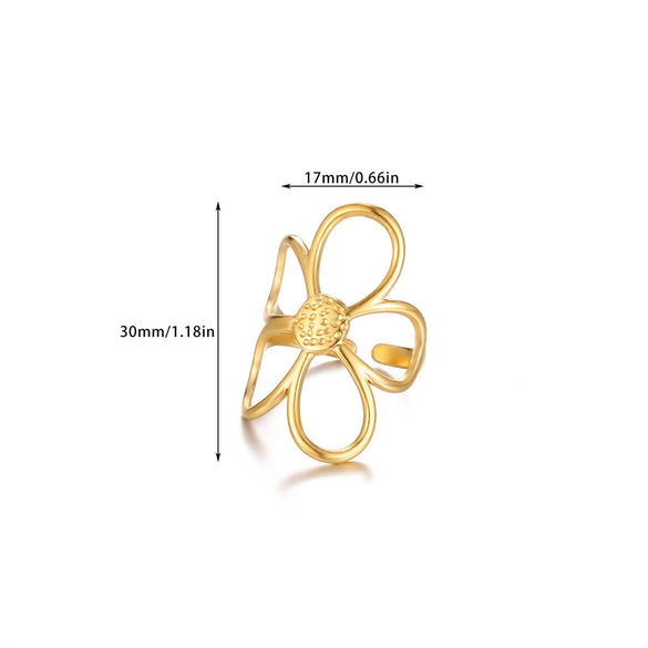 Goldplated Stainless Steel Open Doublelayer Flower Ring With Bright Zircon Details For Women