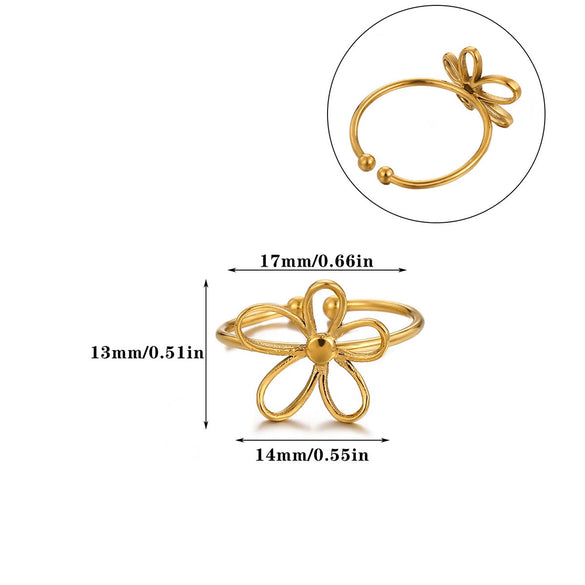 Goldplated Stainless Steel Open Doublelayer Flower Ring With Bright Zircon Details For Women