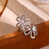 Goldplated Stainless Steel Open Doublelayer Flower Ring With Bright Zircon Details For Women
