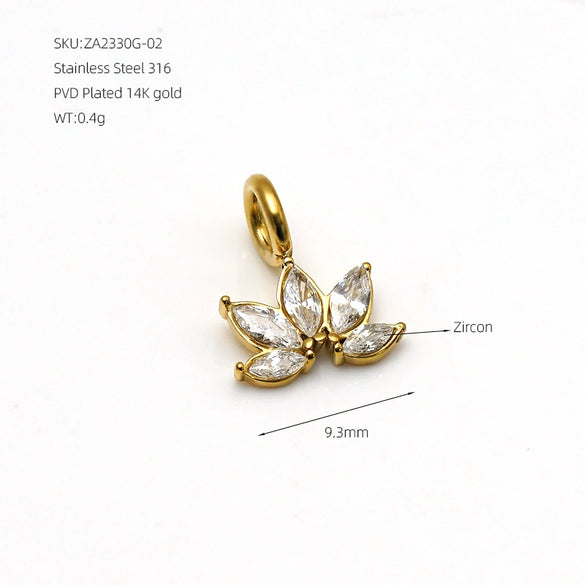 Goldplated Stainless Steel Petal Zircon Pendant Jewelry Accessory Simple And Stylish Diy Design
