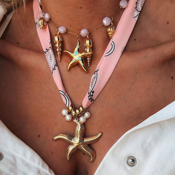 Goldplated Titanium Steel Starfish Necklace For Women With Electroplating Process