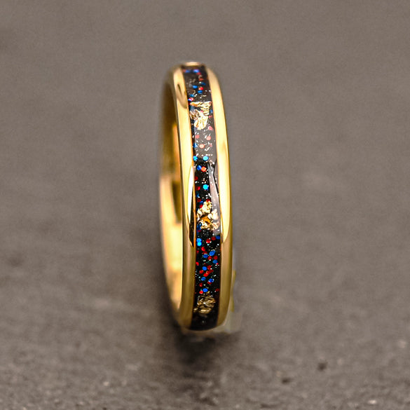 Goldplated Tungsten Steel Couple Rings With Starry Sky Gold Foil Inlay Minimalist Geometric Unisex Bands Wholesale