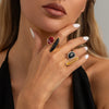 Goldplated Zinc Alloy Geometric Irregular Open Ring With Black Agate And Natural Citrine For Women