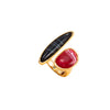 Goldplated Zinc Alloy Geometric Irregular Open Ring With Black Agate And Natural Citrine For Women