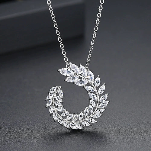 Goldtone Copper Leaf Pendant Necklace With Zircon Inlay Wheat Ear Branch Design And Ochain For Women