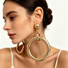 Goldtone Oversized Round Hoop Earrings For Women Electroplated Iron Alloy Geometric Statement Jewelry With Stainless Steel Posts