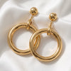 Goldtone Oversized Round Hoop Earrings For Women Electroplated Iron Alloy Geometric Statement Jewelry With Stainless Steel Posts