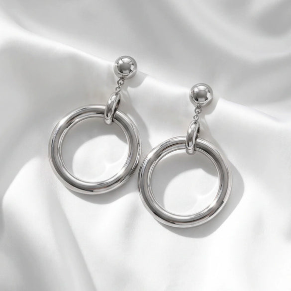 Goldtone Oversized Round Hoop Earrings For Women Electroplated Iron Alloy Geometric Statement Jewelry With Stainless Steel Posts