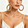 Goldtone Oversized Round Hoop Earrings For Women Electroplated Iron Alloy Geometric Statement Jewelry With Stainless Steel Posts