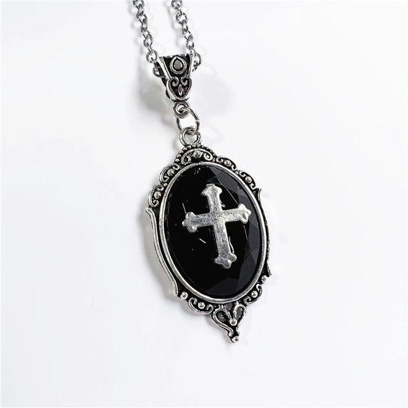 Gothic Cross Pendant Embossed Crystal Alloy Cross Necklace For Unisex