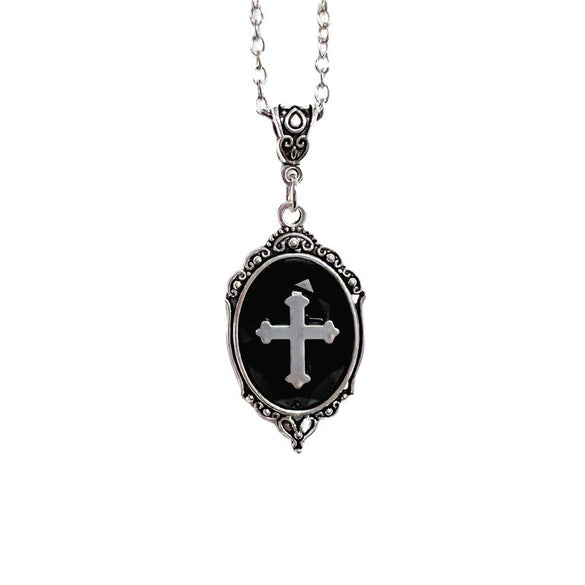 Gothic Cross Pendant Embossed Crystal Alloy Cross Necklace For Unisex