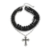 Gothic Dark Acrylic Beads And Alloy Cross Pendant Necklace For Women With Electroplating Treatment