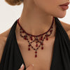 Gothic Dark Red Crystal Beaded Necklace With Blood Drip Tassel Pendant Alloy Clavicle Chain Handmade Beadwork And Lobster Clasp For Women
