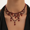 Gothic Dark Red Crystal Beaded Necklace With Blood Drip Tassel Pendant Alloy Clavicle Chain Handmade Beadwork And Lobster Clasp For Women