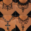 Gothic Dark Style Women's Alloy And Artificial Crystal Beaded Tassel Collar Necklace With Cross And Heart Shape Electroplated