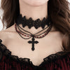 Gothic Dark Style Women's Alloy And Artificial Crystal Beaded Tassel Collar Necklace With Cross And Heart Shape Electroplated