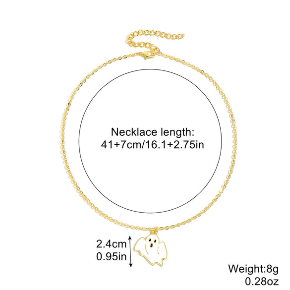 Gothic Halloween Alloy Skull Pendant Necklace With Geometric Pattern And Electroplating Water Wave Chain Unisex