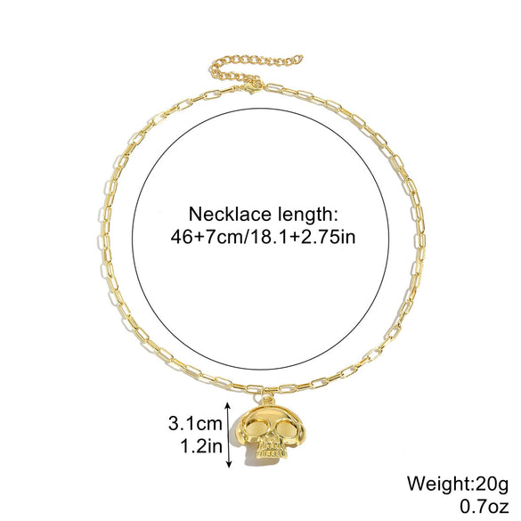 Gothic Halloween Alloy Skull Pendant Necklace With Geometric Pattern And Electroplating Water Wave Chain Unisex