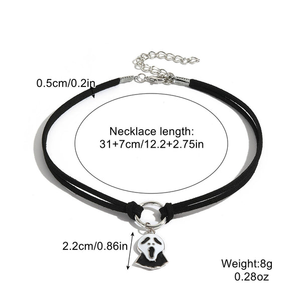 Gothic Halloween Alloy Skull Pendant Necklace With Geometric Pattern And Electroplating Water Wave Chain Unisex