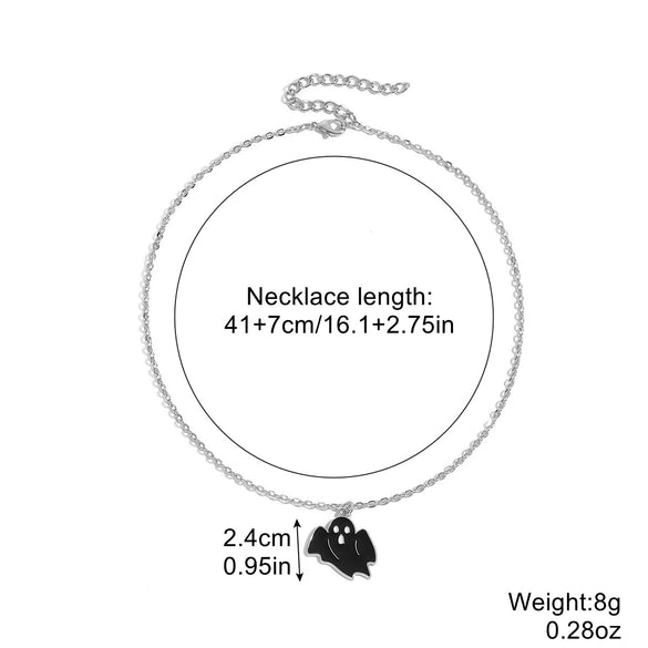 Gothic Halloween Alloy Skull Pendant Necklace With Geometric Pattern And Electroplating Water Wave Chain Unisex