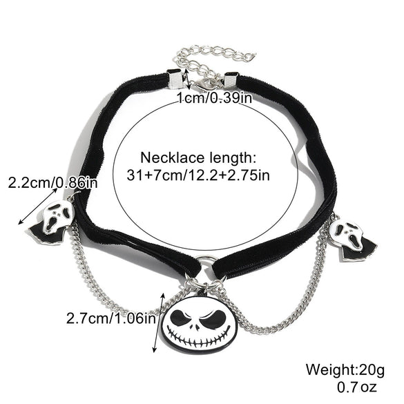 Gothic Halloween Alloy Skull Pendant Necklace With Geometric Pattern And Electroplating Water Wave Chain Unisex