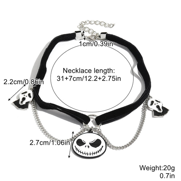 Gothic Halloween Alloy Skull Pendant Necklace With Geometric Pattern And Electroplating Water Wave Chain Unisex