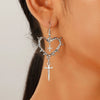Gothic Handmade Zinc Alloy Heart And Cross Drop Pendant Rivet Punk Women's Earrings