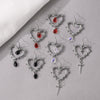 Gothic Handmade Zinc Alloy Heart And Cross Drop Pendant Rivet Punk Women's Earrings